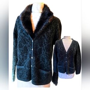 Jones New York Sport Emerald And Brown Faux Fur Collar Teddy Jacket